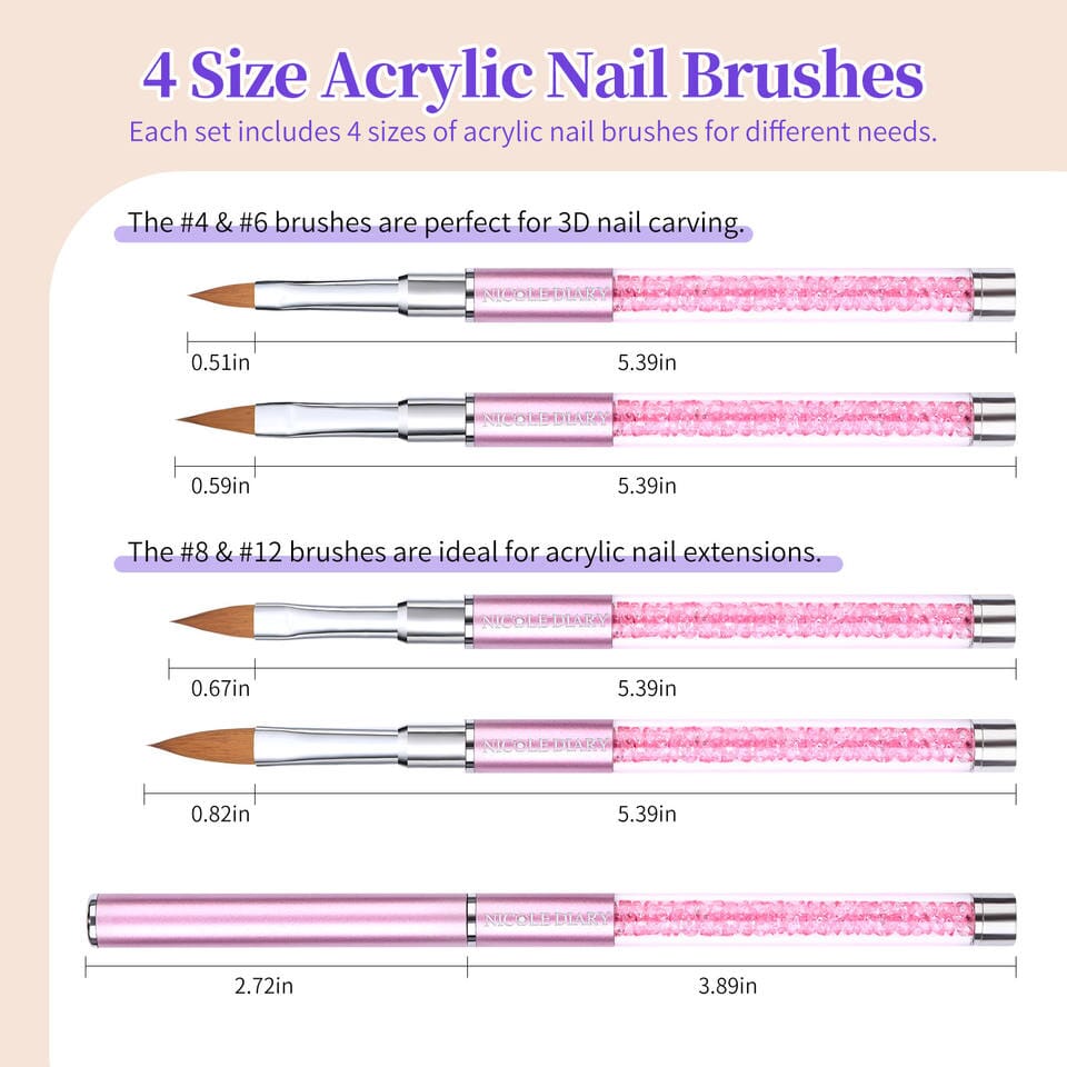 Acrylic Nail Brush Crimped Set 4pcs - NSI Australia