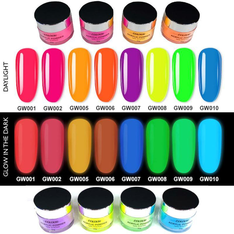 Acrylic Nail Powders ~ Glow in the Dark Collection - NSI Australia