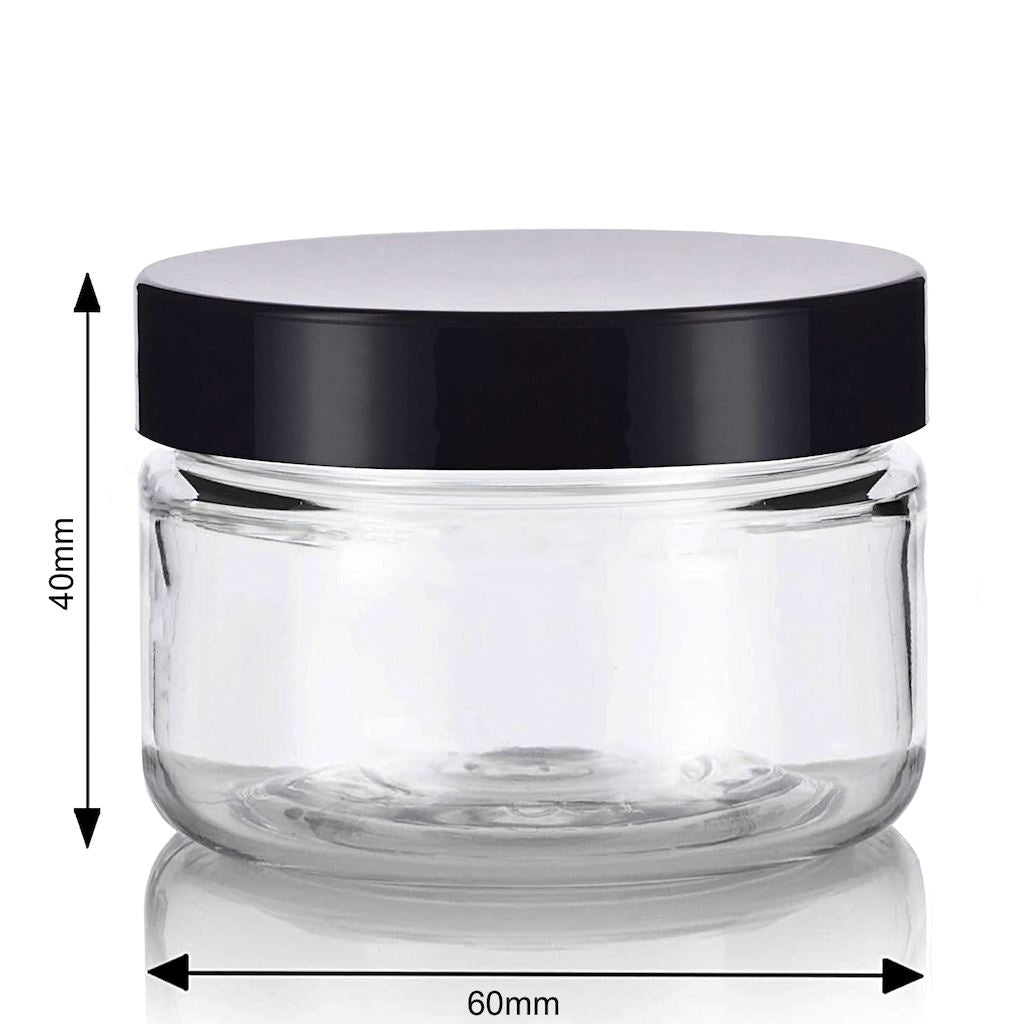 Clear Plastic Jar with Black Lid (40-60gm) - NSI Australia