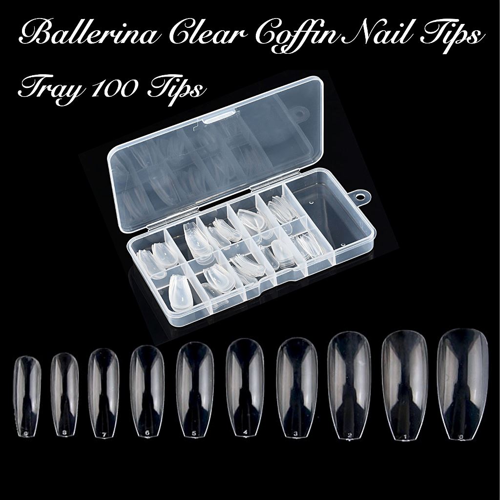 COFFIN Nail Tips - Clear Tray 100ct - NSI Australia