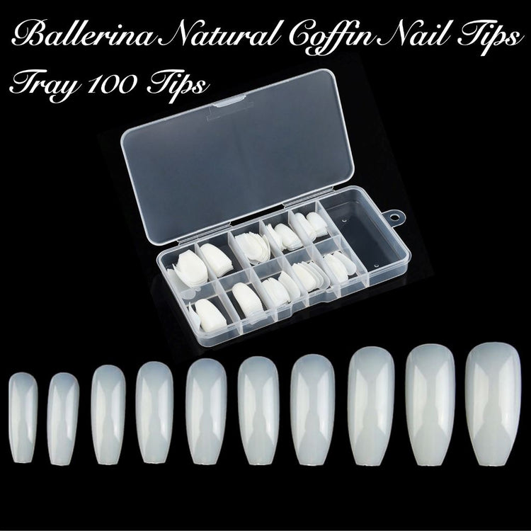 COFFIN Nail Tips - Natural Tray 100ct - NSI Australia