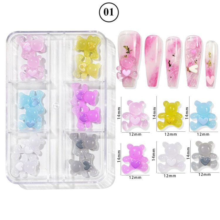 Crystal Love Bear Nail Art Tray 6 Colours - NSI Australia