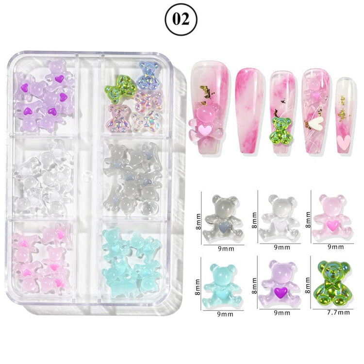 Crystal Love Bear Nail Art Tray 6 Colours - NSI Australia
