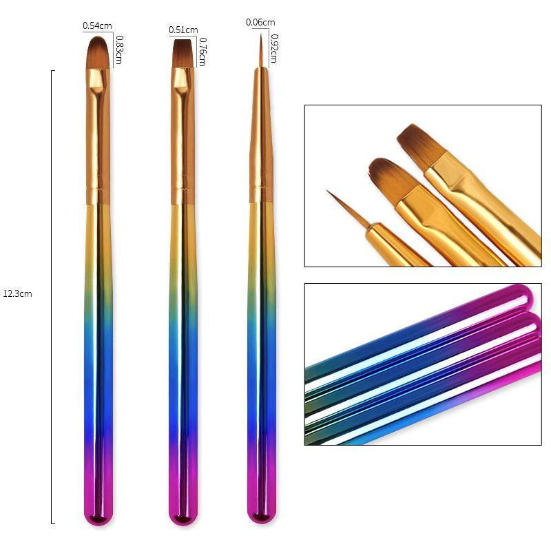 Gel Design Brushes Multicolour Handle 3pcs Set - NSI Australia