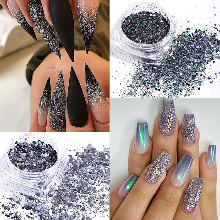 Glitter Flakes Nail Art - Set 6pcs Jar - NSI Australia