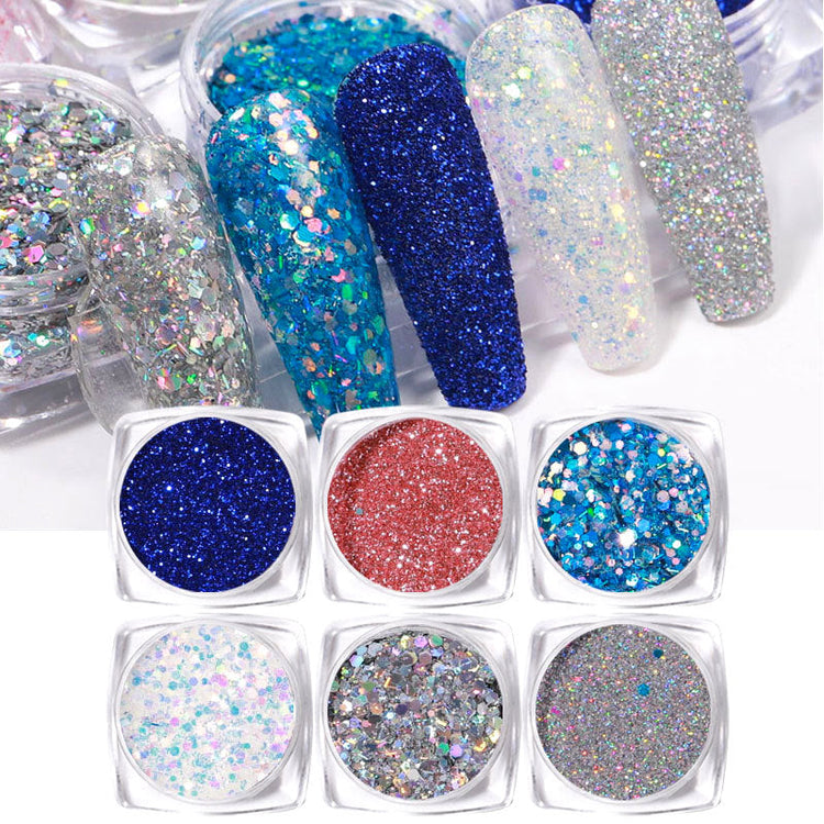 Glitter Laser Flakes Nail Art - Set 6pcs Jar - NSI Australia
