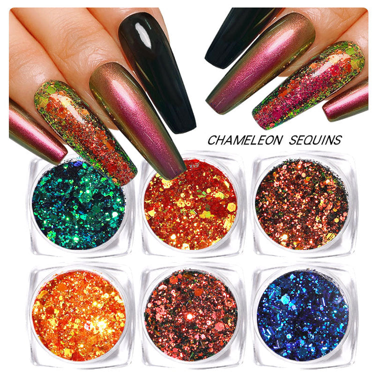 Glitter Laser Flakes Nail Art - Set 6pcs Jar - NSI Australia