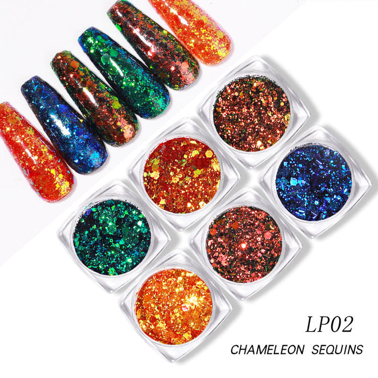 Glitter Laser Flakes Nail Art - Set 6pcs Jar - NSI Australia