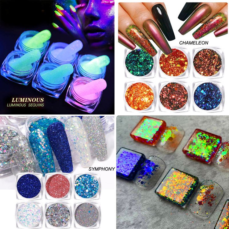 Glitter Laser Flakes Nail Art - Set 6pcs Jar - NSI Australia