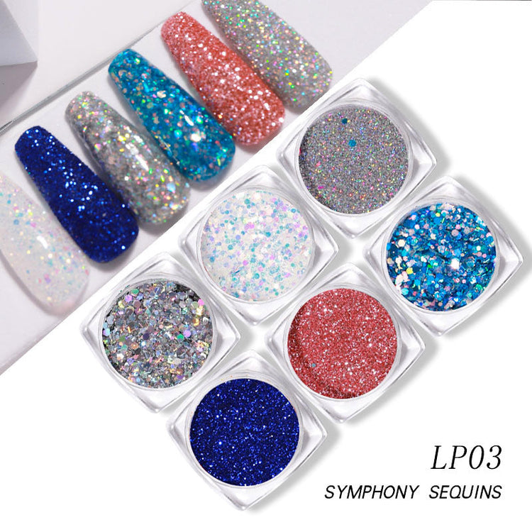 Glitter Laser Flakes Nail Art - Set 6pcs Jar - NSI Australia