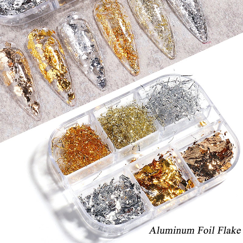 Gold And Silver Aluminum Foil Flakes Strip And Leaf (6-Grid Tray) - NSI Australia
