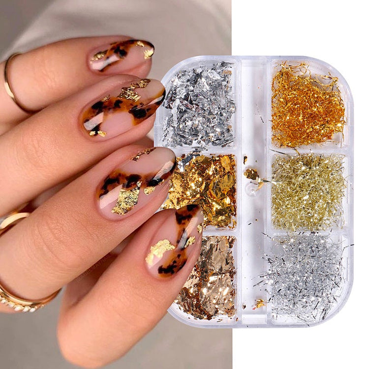 Gold And Silver Aluminum Foil Flakes Strip And Leaf (6-Grid Tray) - NSI Australia