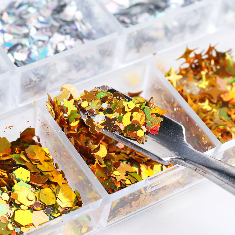 Gold And Silver Glitters Sequins Mixed Shapes Tray - NSI Australia