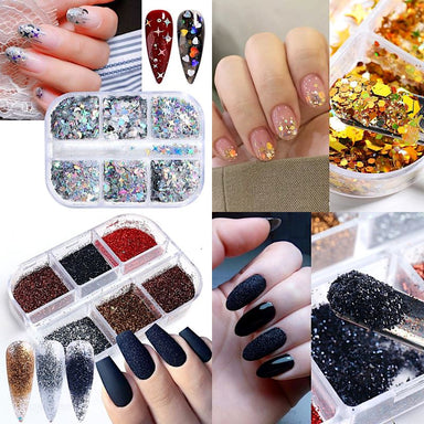 Holographic Silver Glitter Nail Art Sequins, Laser Glitters Nail Art  Flakes, 8 Designs Silver Powder Stars 3D Acrylic Nails Supplies for Women