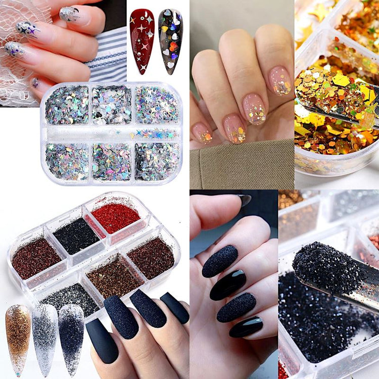 Ultra-Thin Sequins Glitters Nail Art (6-Grid Tray) - NSI Australia