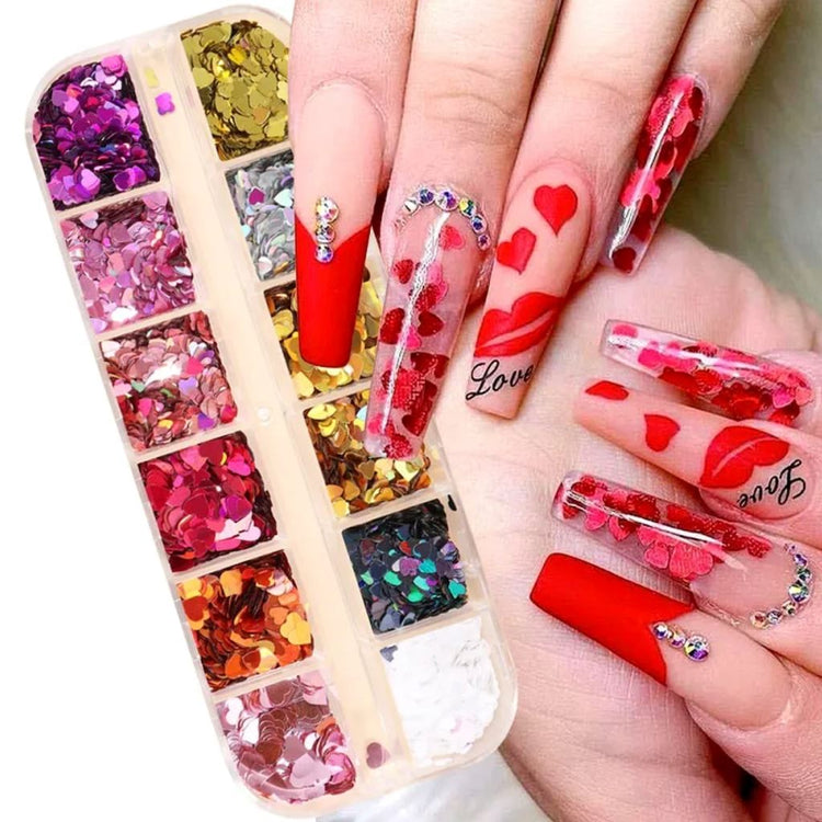 Heart Glitter Sequins - Valentine's Day Nail Art Decoration - NSI Australia