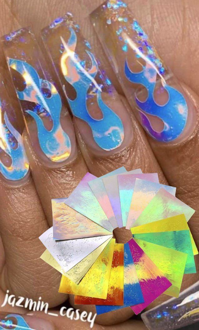 Fire Flame Holographic Nail Art Stickers 16 Pack 3D Holographic Glitter  Flames For Art Foil Transfer From Rja2, $2.99 | DHgate.Com