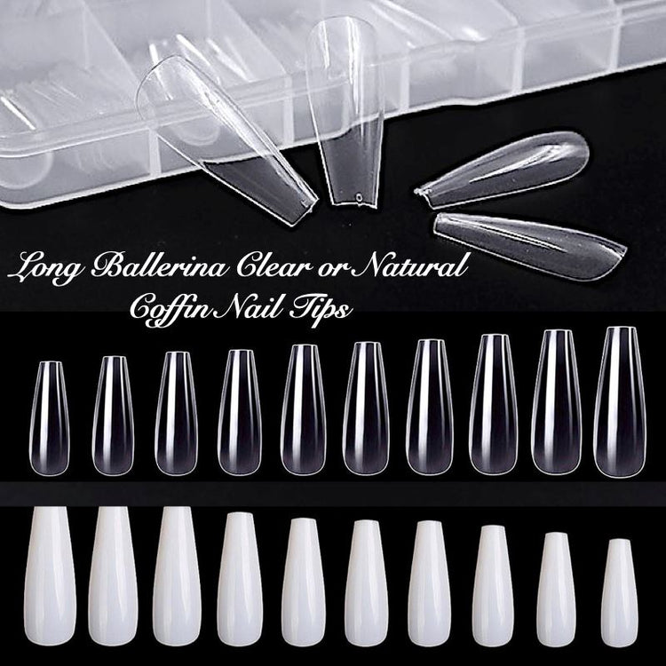 LONG COFFIN Nail Tips - Tray 100ct - NSI Australia