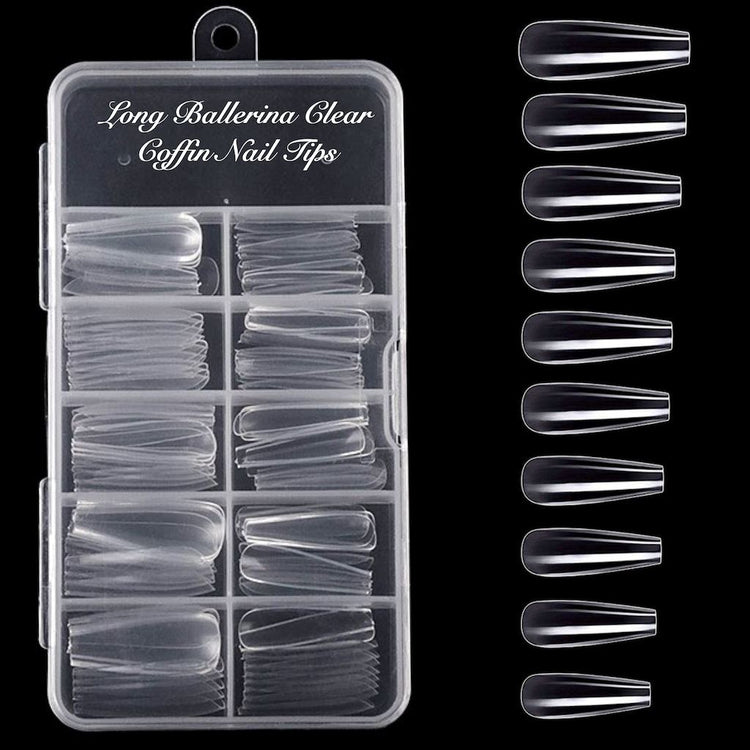 LONG COFFIN Nail Tips - Tray 100ct - NSI Australia