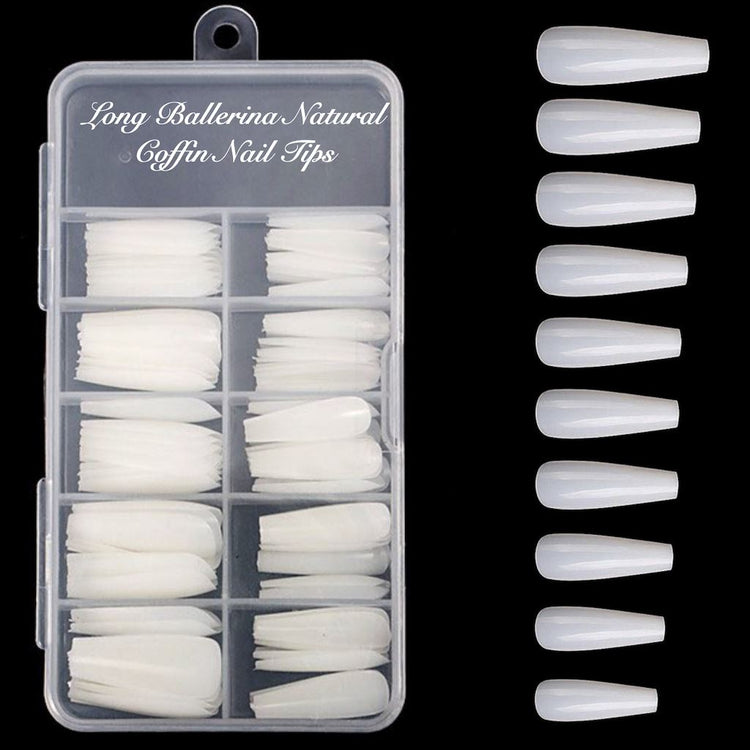 LONG COFFIN Nail Tips - Tray 100ct - NSI Australia