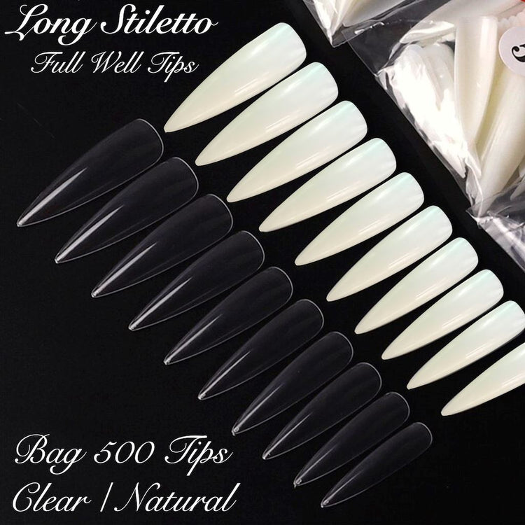 LONG STILETTO Nail Tips 500ct Bag - NSI Australia