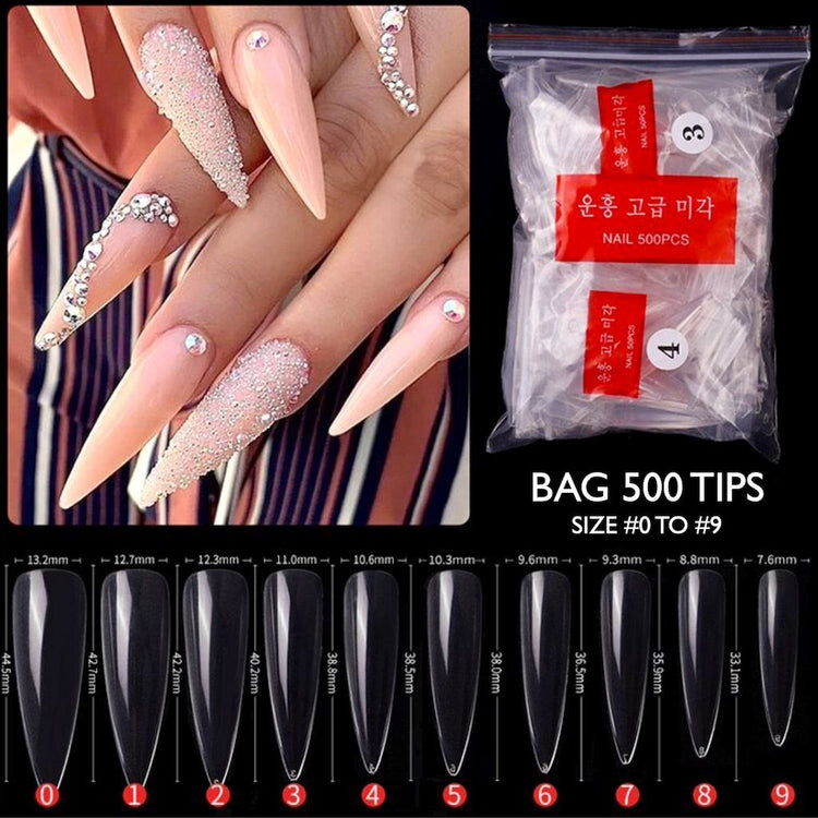 LONG STILETTO Nail Tips 500ct Bag - NSI Australia