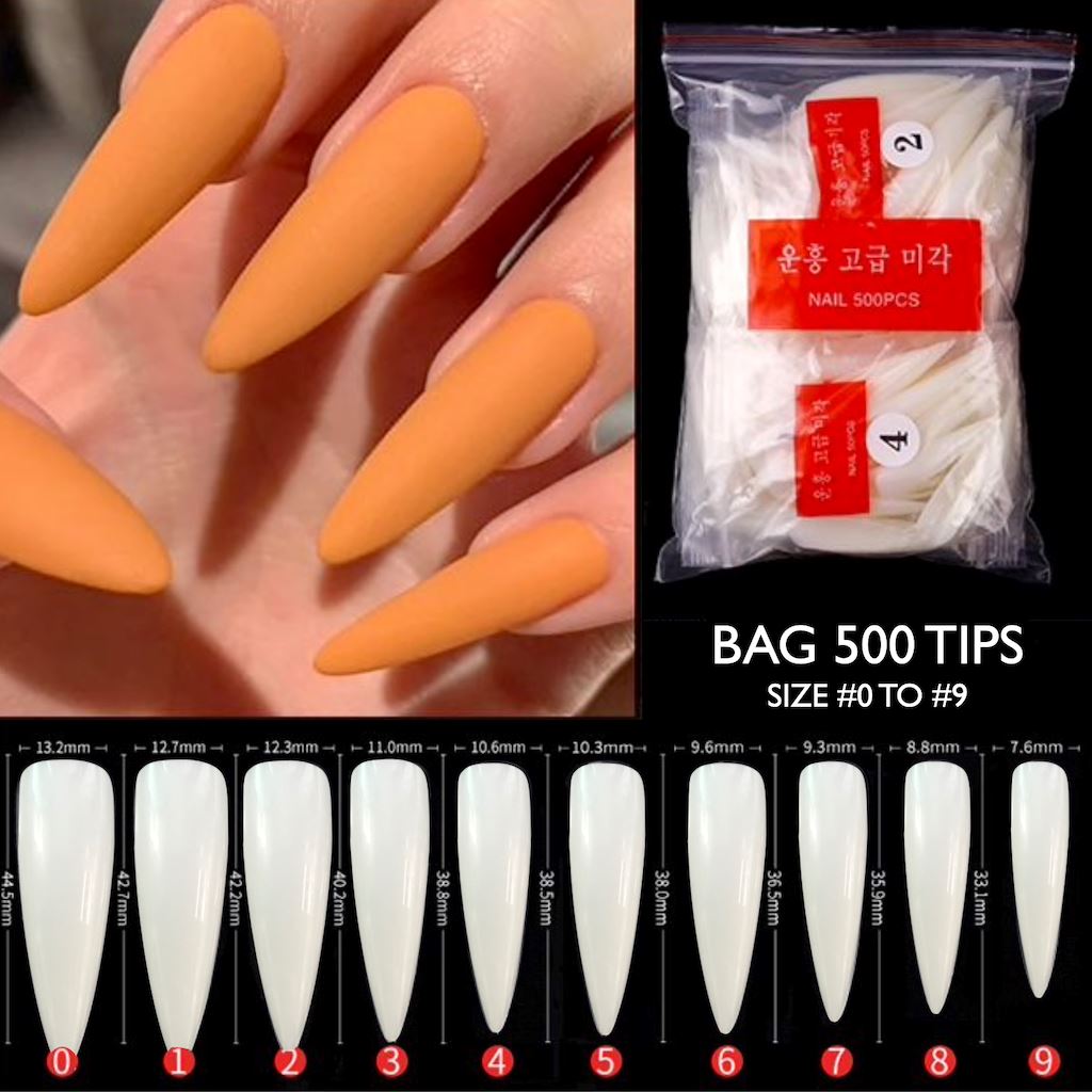 LONG STILETTO Nail Tips 500ct Bag - NSI Australia