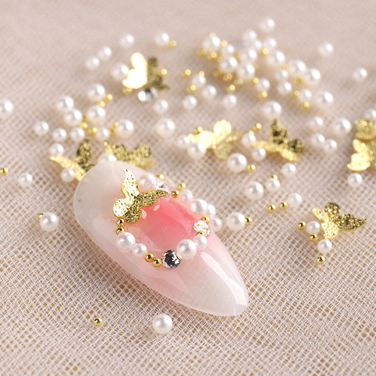 Metal 3D Butterfly And Pearl Nail Decoration (6-Grid Tray) - NSI Australia