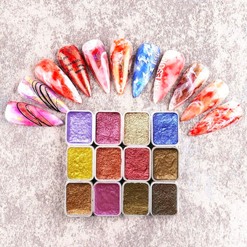 Metallic Marble Paint - Nail Art Watercolour Paint 12pcs - NSI Australia
