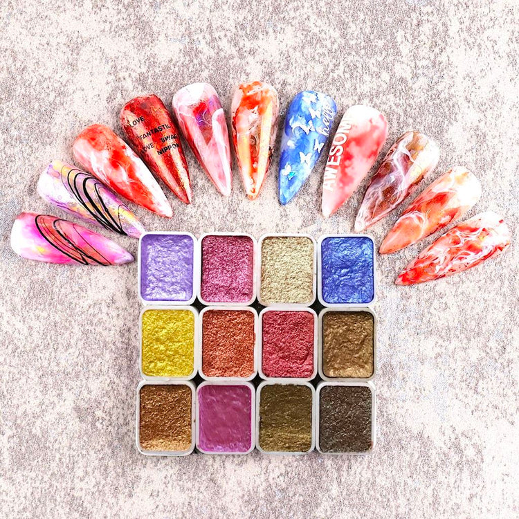 Metallic Marble Paint - Nail Art Watercolour Paint 12pcs - NSI Australia