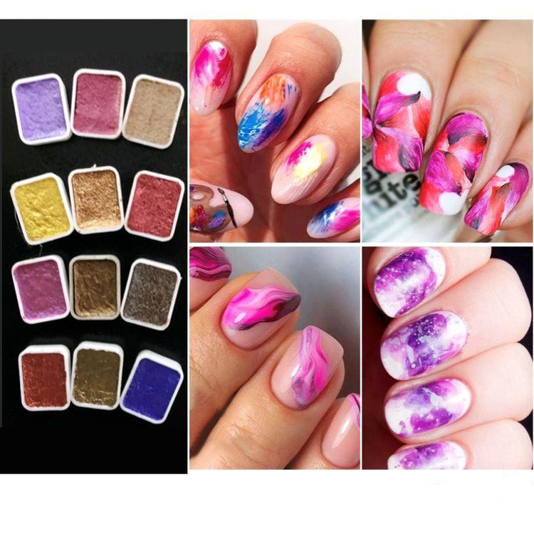 Metallic Marble Paint - Nail Art Watercolour Paint 12pcs - NSI Australia