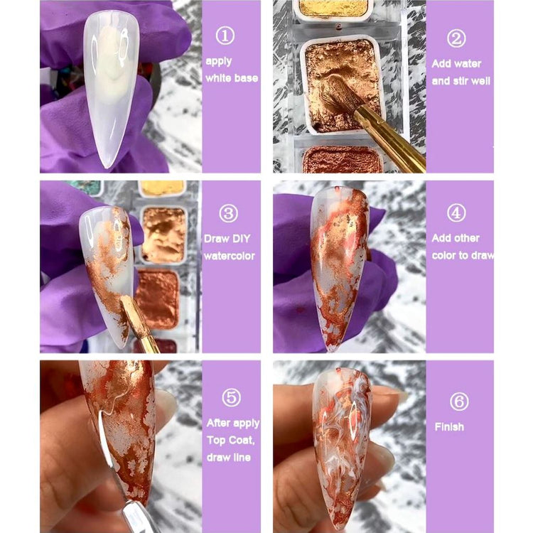 Metallic Marble Paint - Nail Art Watercolour Paint 12pcs - NSI Australia