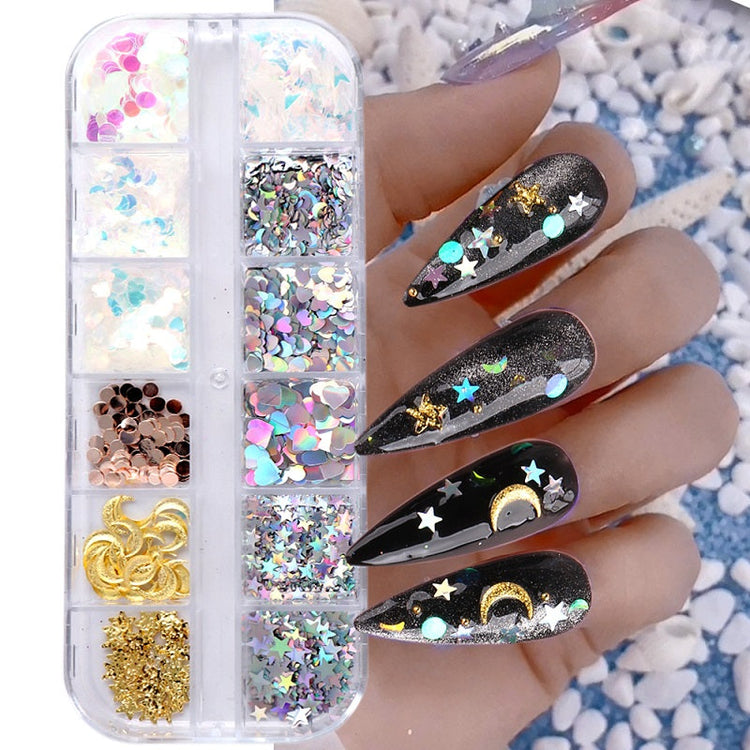 Mix Glitter Flakes Sequins Nail Art Decoration Tray - NSI Australia