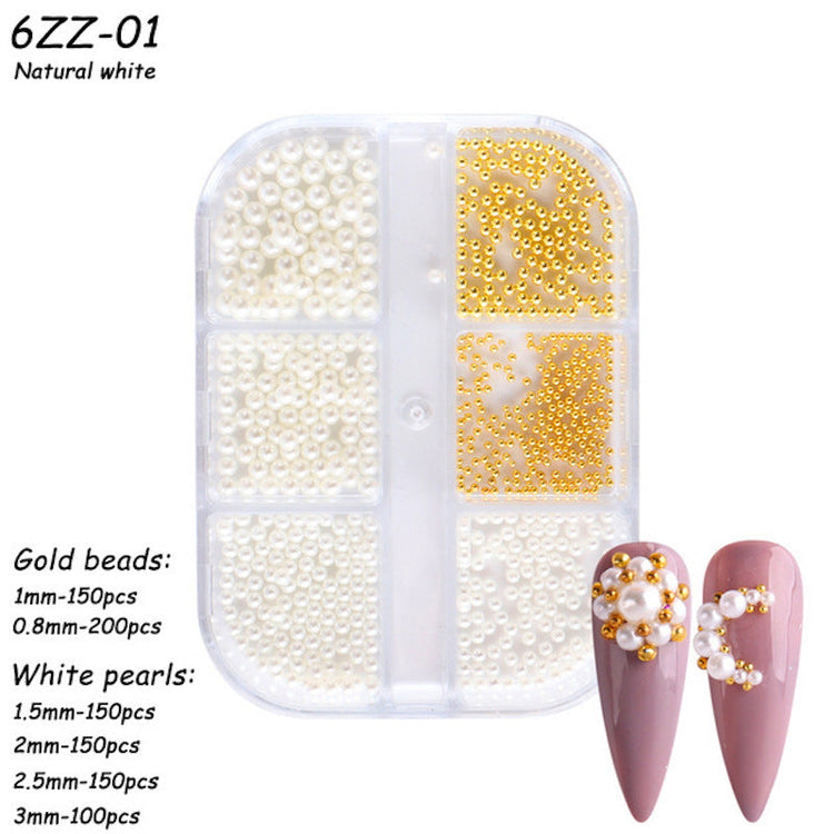 Mixed Size Pearls Nail Art Decoration (6-Grid Tray) - NSI Australia