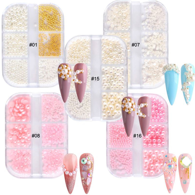 Mixed Size Pearls Nail Art Decoration (6-Grid Tray) - NSI Australia