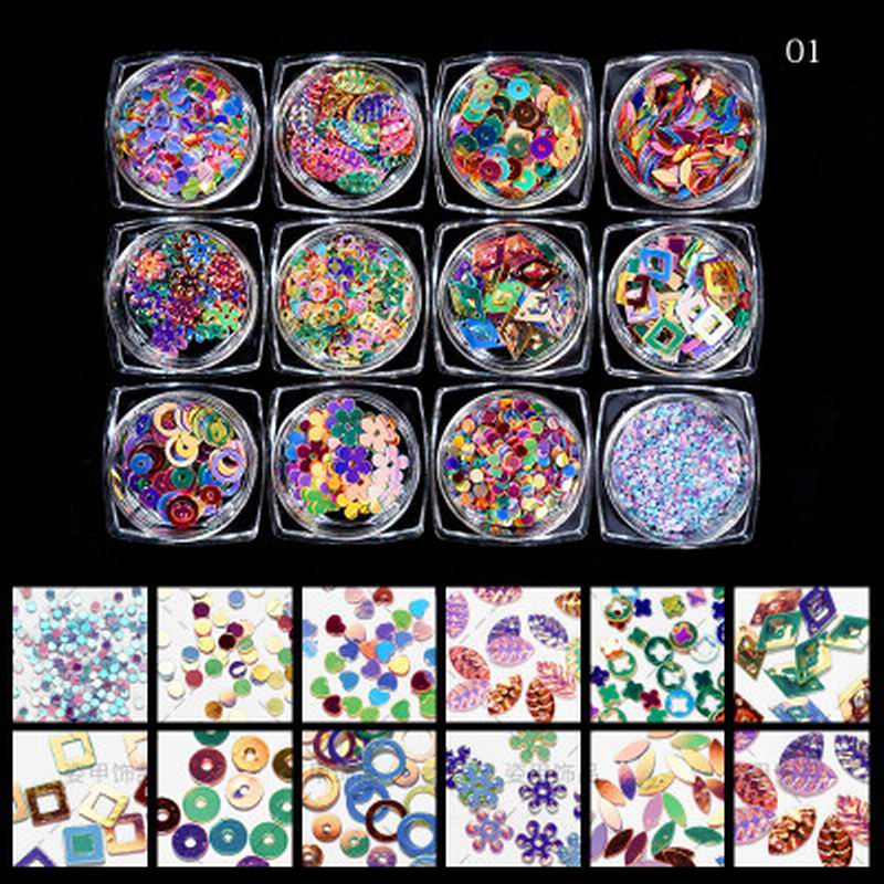 Multicolour Glitter Sequins Nail Art (12 Jars Tray) - NSI Australia