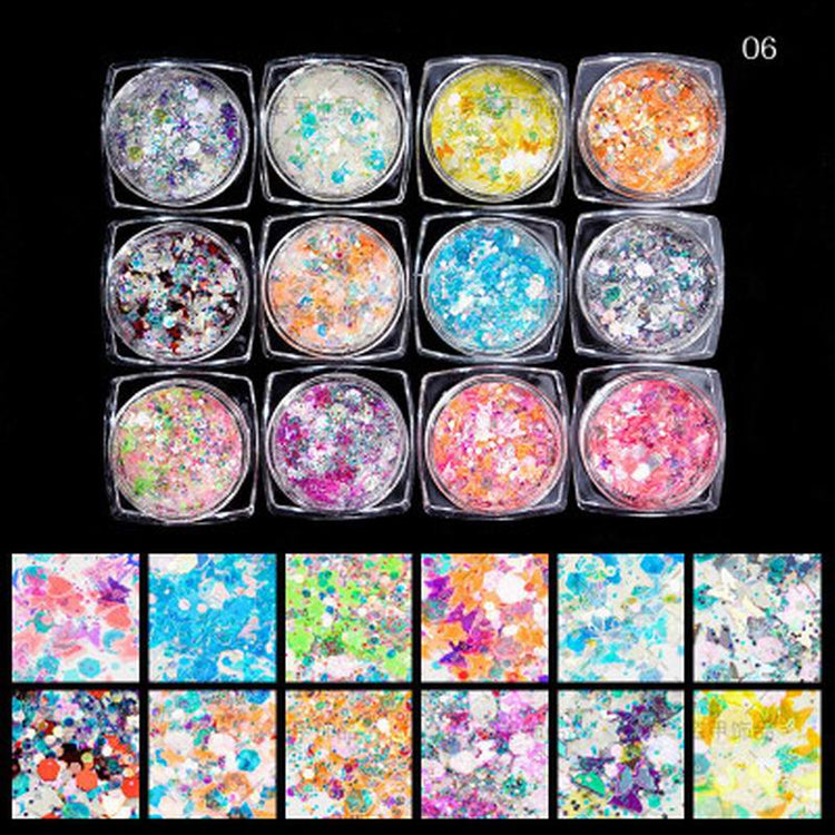 Multicolour Glitter Sequins Nail Art (12 Jars Tray) - NSI Australia