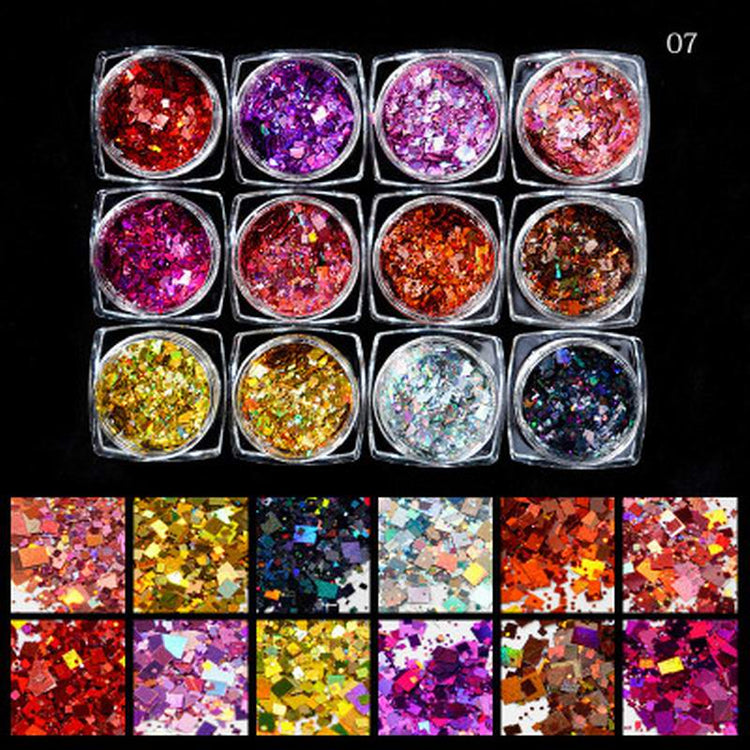 Multicolour Glitter Sequins Nail Art (12 Jars Tray) - NSI Australia