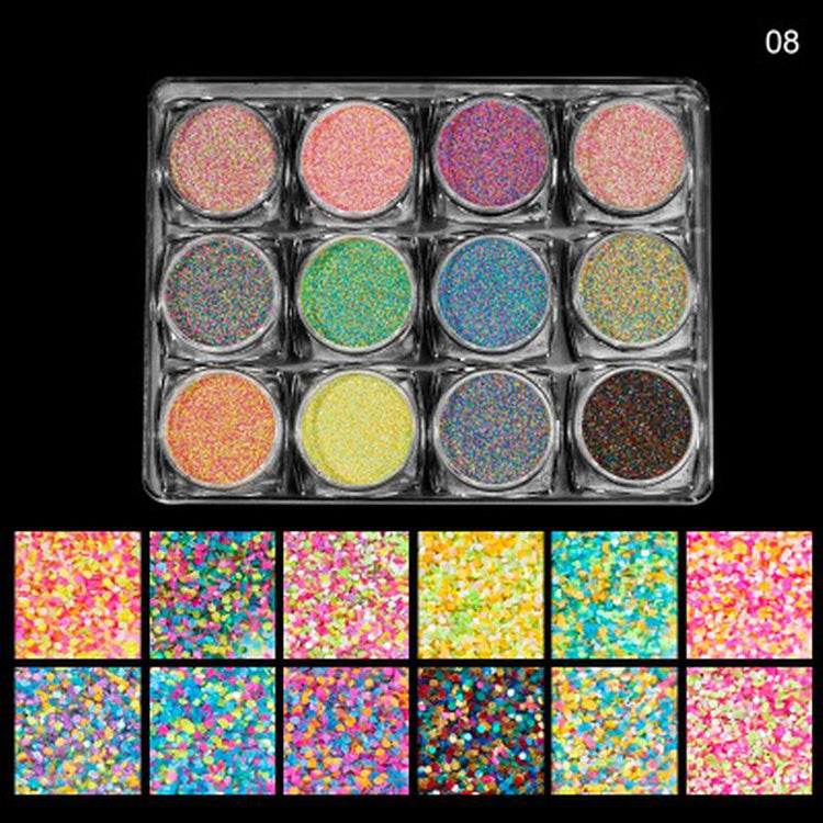 Multicolour Glitter Sequins Nail Art (12 Jars Tray) - NSI Australia