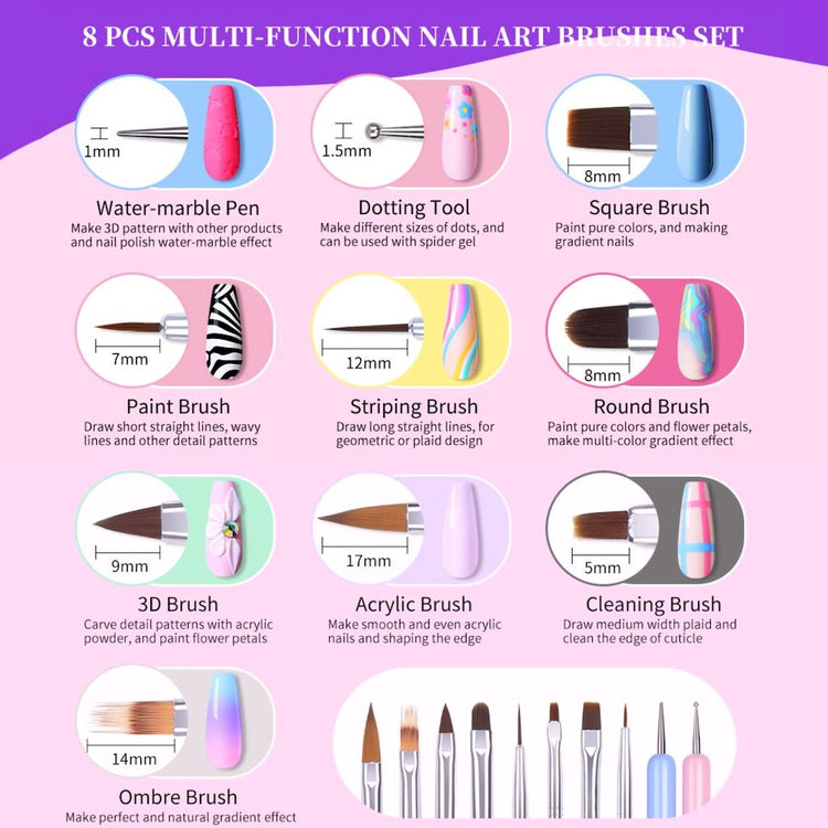 Nail Art Brush Set 8pcs - NSI Australia