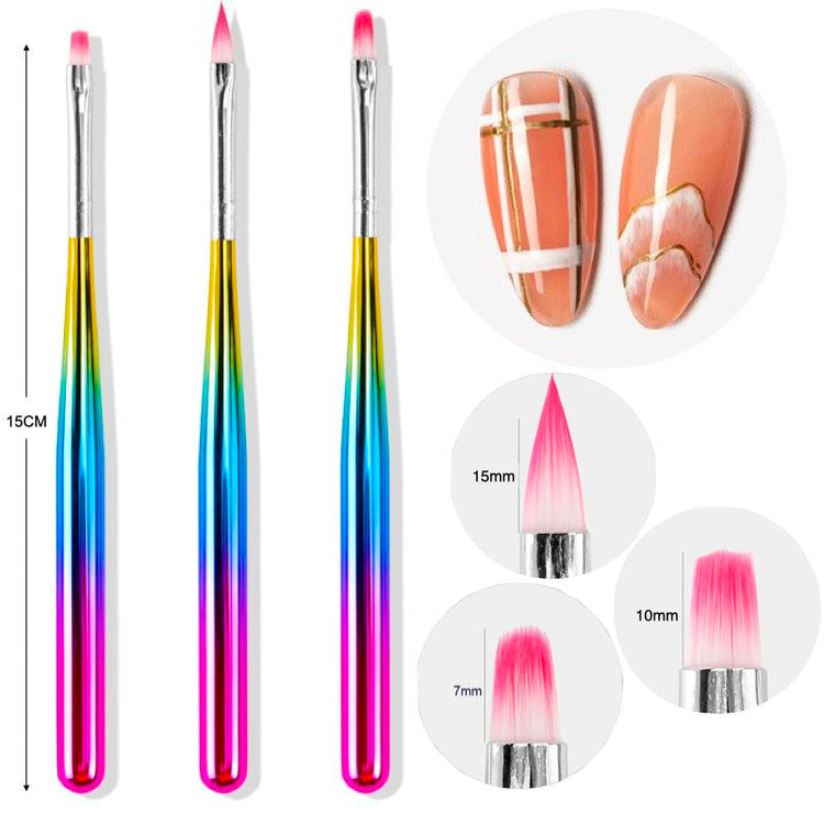Nail Art Design Brushes - Rainbow Set 3pcs - NSI Australia