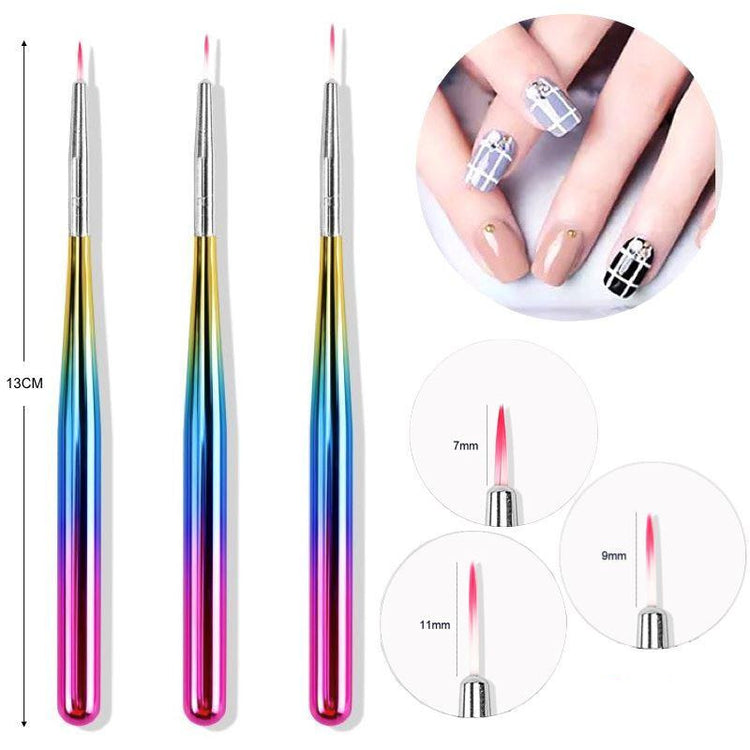 Nail Art Design Brushes - Rainbow Set 3pcs - NSI Australia
