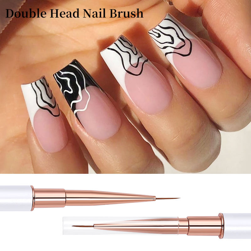 Nail Art Liner Brush White and Rose Gold with Double Head - NSI Australia