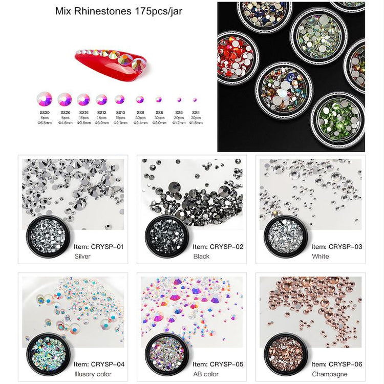 Nail Art Mix Rhinestones Sizes 175pcs - NSI Australia