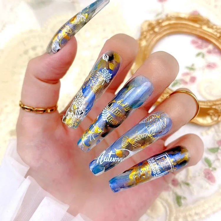 Nail Art Stickers - Autumn Leaves White & Gold - NSI Australia