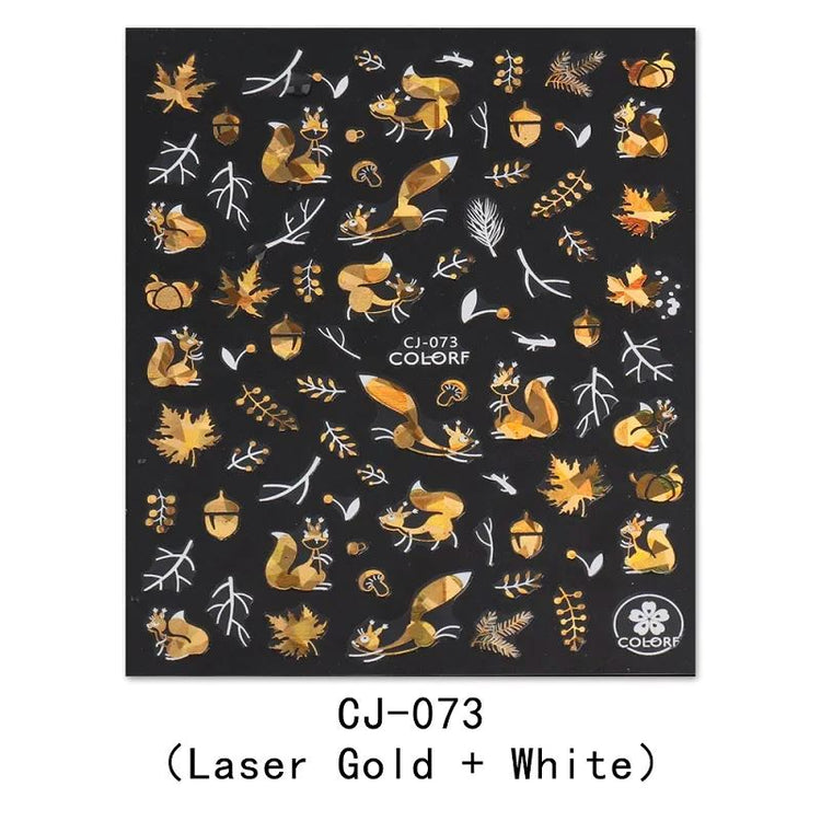 Nail Art Stickers - Autumn Leaves White & Gold - NSI Australia