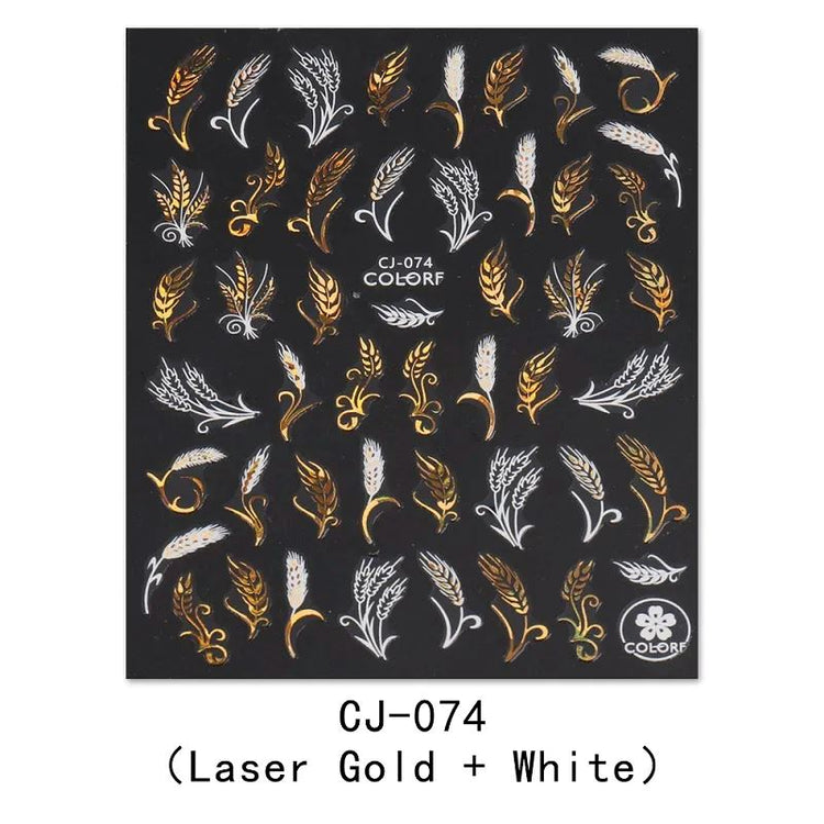 Nail Art Stickers - Autumn Leaves White & Gold - NSI Australia