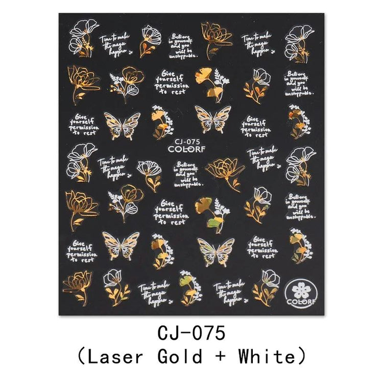 Nail Art Stickers - Autumn Leaves White & Gold - NSI Australia