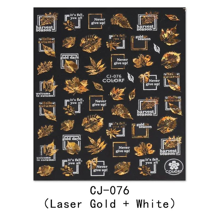 Nail Art Stickers - Autumn Leaves White & Gold - NSI Australia