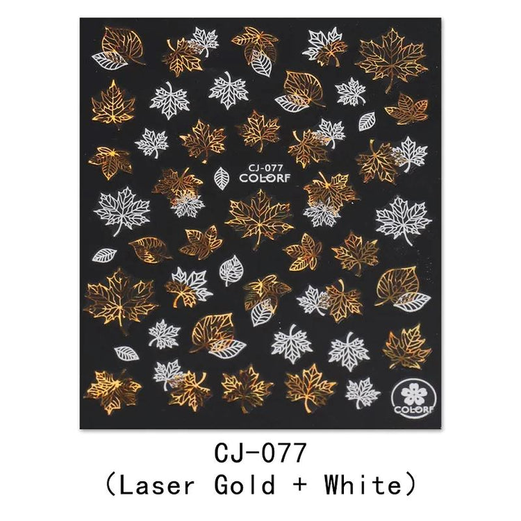 Nail Art Stickers - Autumn Leaves White & Gold - NSI Australia